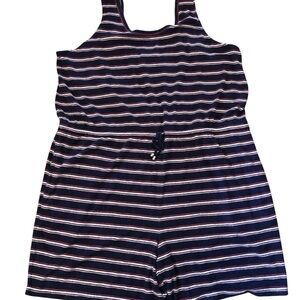 Denim&Co Blue and Red Jumpsuit with Nautical Stripes